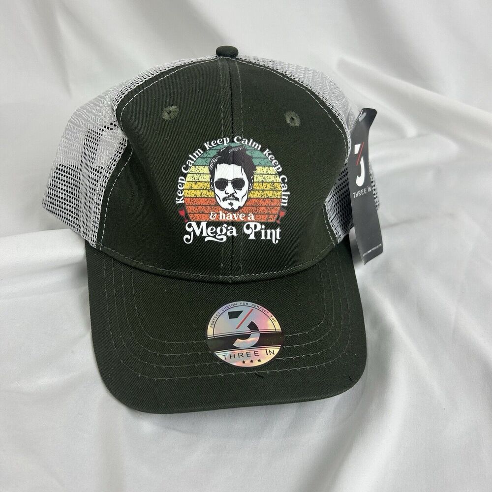 Johnny Depp Hat Trucker Baseball Cap Black Keep Calm & Have a Mega Pint 3in Mesh